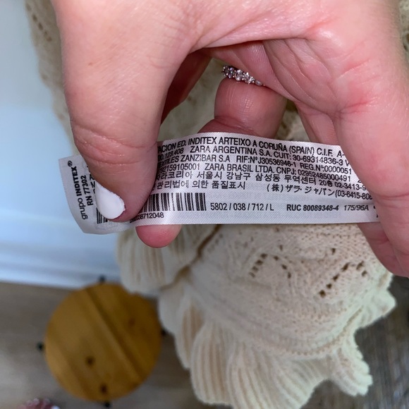 RARE, NWOT! Zara Ruffled Knit Mini Dress w Tie Strap, Cream, M / L - Picture 7 of 11